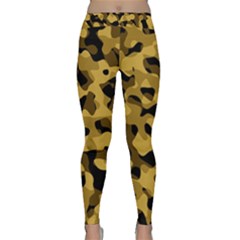 Black Yellow Brown Camouflage Pattern Classic Yoga Leggings by SpinnyChairDesigns