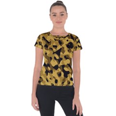 Black Yellow Brown Camouflage Pattern Short Sleeve Sports Top  by SpinnyChairDesigns