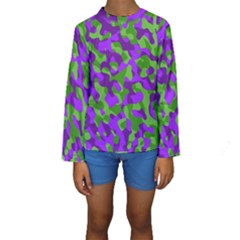 Purple And Green Camouflage Kids  Long Sleeve Swimwear by SpinnyChairDesigns