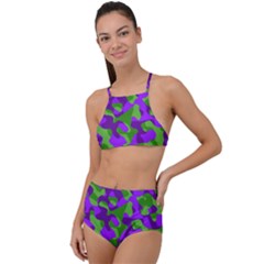 Purple And Green Camouflage High Waist Tankini Set by SpinnyChairDesigns