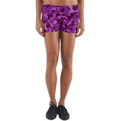 Dark Purple Camouflage Pattern Yoga Shorts by SpinnyChairDesigns