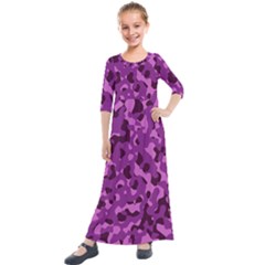 Dark Purple Camouflage Pattern Kids  Quarter Sleeve Maxi Dress by SpinnyChairDesigns