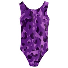 Dark Purple Camouflage Pattern Kids  Cut-out Back One Piece Swimsuit by SpinnyChairDesigns