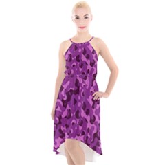 Dark Purple Camouflage Pattern High-low Halter Chiffon Dress  by SpinnyChairDesigns