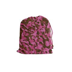 Pink And Brown Camouflage Drawstring Pouch (medium) by SpinnyChairDesigns