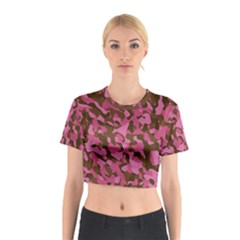 Pink And Brown Camouflage Cotton Crop Top by SpinnyChairDesigns