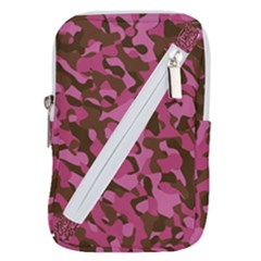 Pink And Brown Camouflage Belt Pouch Bag (large) by SpinnyChairDesigns