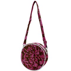 Pink And Brown Camouflage Crossbody Circle Bag by SpinnyChairDesigns