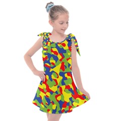 Colorful Rainbow Camouflage Pattern Kids  Tie Up Tunic Dress by SpinnyChairDesigns