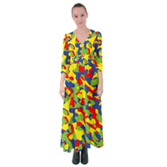 Colorful Rainbow Camouflage Pattern Button Up Maxi Dress by SpinnyChairDesigns