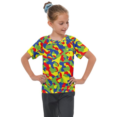 Colorful Rainbow Camouflage Pattern Kids  Mesh Piece Tee by SpinnyChairDesigns