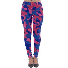 Blue And Pink Camouflage Pattern Lightweight Velour Leggings by SpinnyChairDesigns