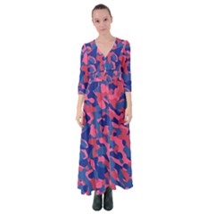 Blue And Pink Camouflage Pattern Button Up Maxi Dress by SpinnyChairDesigns