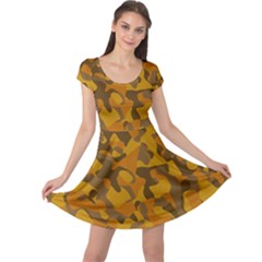 Brown And Orange Camouflage Cap Sleeve Dress by SpinnyChairDesigns