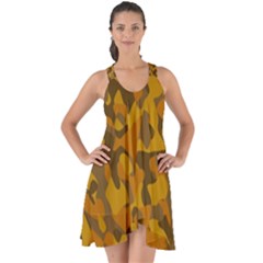 Brown And Orange Camouflage Show Some Back Chiffon Dress by SpinnyChairDesigns