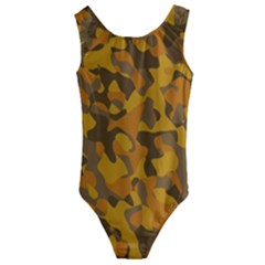 Brown And Orange Camouflage Kids  Cut-out Back One Piece Swimsuit by SpinnyChairDesigns