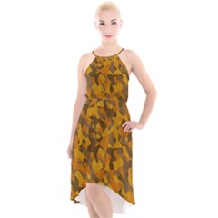 Brown And Orange Camouflage High-low Halter Chiffon Dress  by SpinnyChairDesigns