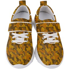 Brown And Orange Camouflage Kids  Velcro Strap Shoes by SpinnyChairDesigns