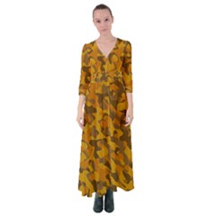 Brown And Orange Camouflage Button Up Maxi Dress by SpinnyChairDesigns