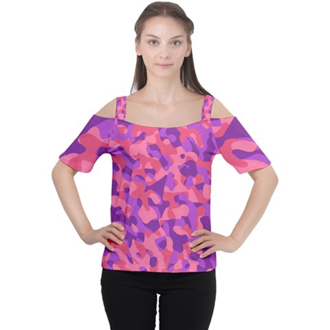 Pink And Purple Camouflage Cutout Shoulder Tee by SpinnyChairDesigns