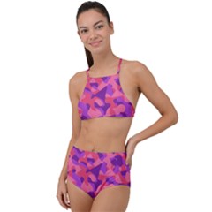 Pink And Purple Camouflage High Waist Tankini Set by SpinnyChairDesigns