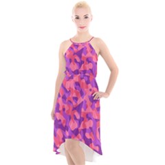 Pink And Purple Camouflage High-low Halter Chiffon Dress  by SpinnyChairDesigns