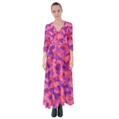 Pink And Purple Camouflage Button Up Maxi Dress by SpinnyChairDesigns