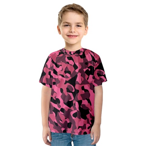 Black And Pink Camouflage Pattern Kids  Sport Mesh Tee by SpinnyChairDesigns