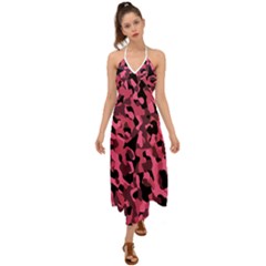 Black And Pink Camouflage Pattern Halter Tie Back Dress  by SpinnyChairDesigns