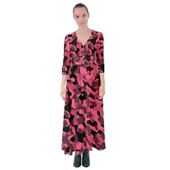 Black And Pink Camouflage Pattern Button Up Maxi Dress by SpinnyChairDesigns