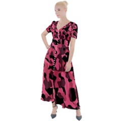 Black And Pink Camouflage Pattern Button Up Short Sleeve Maxi Dress by SpinnyChairDesigns