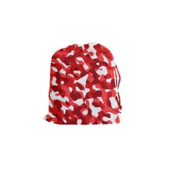 Red And White Camouflage Pattern Drawstring Pouch (small) by SpinnyChairDesigns