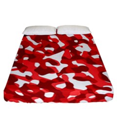 Red And White Camouflage Pattern Fitted Sheet (california King Size) by SpinnyChairDesigns