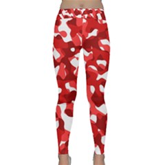 Red And White Camouflage Pattern Classic Yoga Leggings by SpinnyChairDesigns