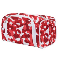 Red And White Camouflage Pattern Toiletries Pouch by SpinnyChairDesigns