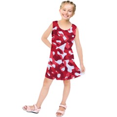 Red And White Camouflage Pattern Kids  Tunic Dress by SpinnyChairDesigns