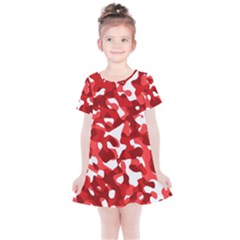 Red And White Camouflage Pattern Kids  Simple Cotton Dress by SpinnyChairDesigns