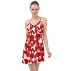 Red And White Camouflage Pattern Summer Time Chiffon Dress by SpinnyChairDesigns