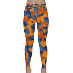 Blue And Orange Camouflage Pattern Classic Yoga Leggings by SpinnyChairDesigns