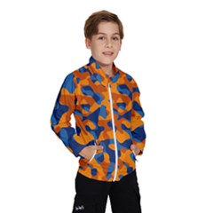 Blue And Orange Camouflage Pattern Kids  Windbreaker by SpinnyChairDesigns