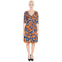 Blue And Orange Camouflage Pattern Wrap Up Cocktail Dress by SpinnyChairDesigns