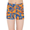 Blue and Orange Camouflage Pattern Kids  Sports Shorts View1