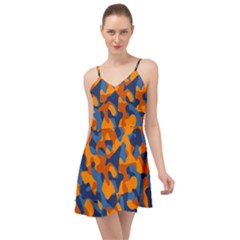 Blue And Orange Camouflage Pattern Summer Time Chiffon Dress by SpinnyChairDesigns