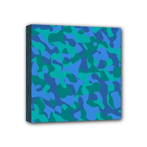 Blue Turquoise Teal Camouflage Pattern Mini Canvas 4  X 4  (stretched) by SpinnyChairDesigns