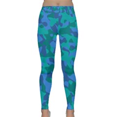 Blue Turquoise Teal Camouflage Pattern Classic Yoga Leggings by SpinnyChairDesigns