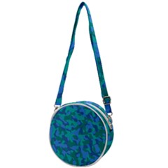 Blue Turquoise Teal Camouflage Pattern Crossbody Circle Bag by SpinnyChairDesigns