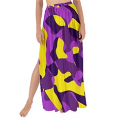 Purple And Yellow Camouflage Pattern Maxi Chiffon Tie-up Sarong by SpinnyChairDesigns