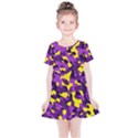 Purple and Yellow Camouflage Pattern Kids  Simple Cotton Dress View1