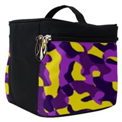 Purple And Yellow Camouflage Pattern Make Up Travel Bag (small) by SpinnyChairDesigns