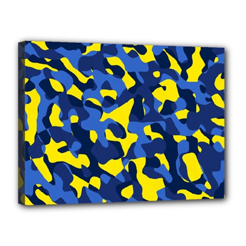 Blue And Yellow Camouflage Pattern Canvas 16  X 12  (stretched) by SpinnyChairDesigns